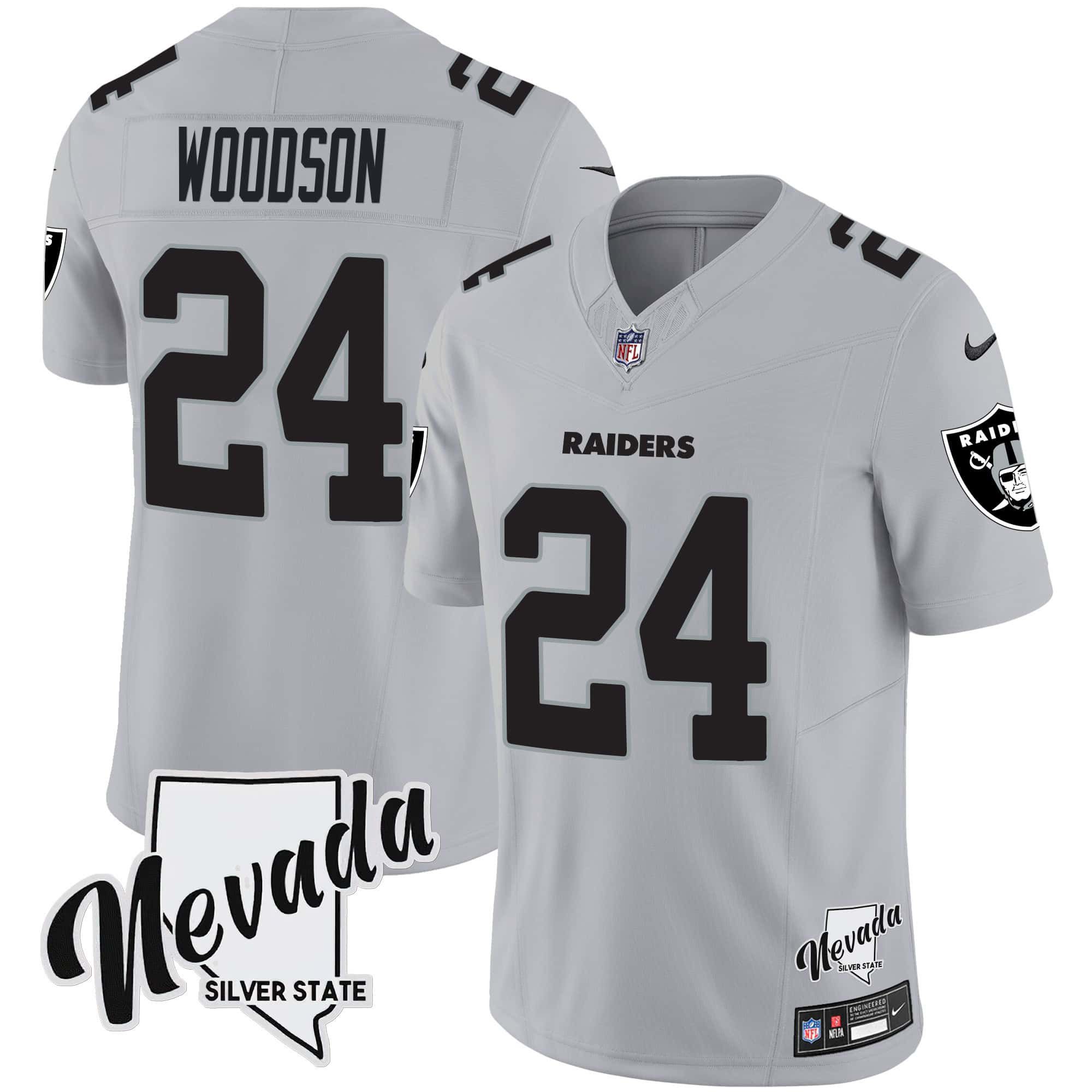Men Oakland Raiders #24 Woodson Grey 2024 Nike Nevada Silver State Patch Vapor NFL Jersey->indianapolis colts->NFL Jersey